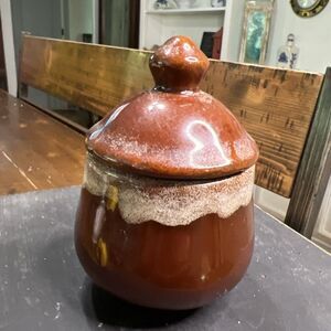 Vintage Brown Drip Glaze Pottery Sugar Bowl W/lid , Boho, Cottage Core